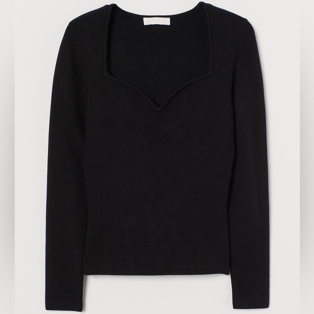 NWT H&M Sweetheart Neckline Long Sleeve Top | Black | Size XL